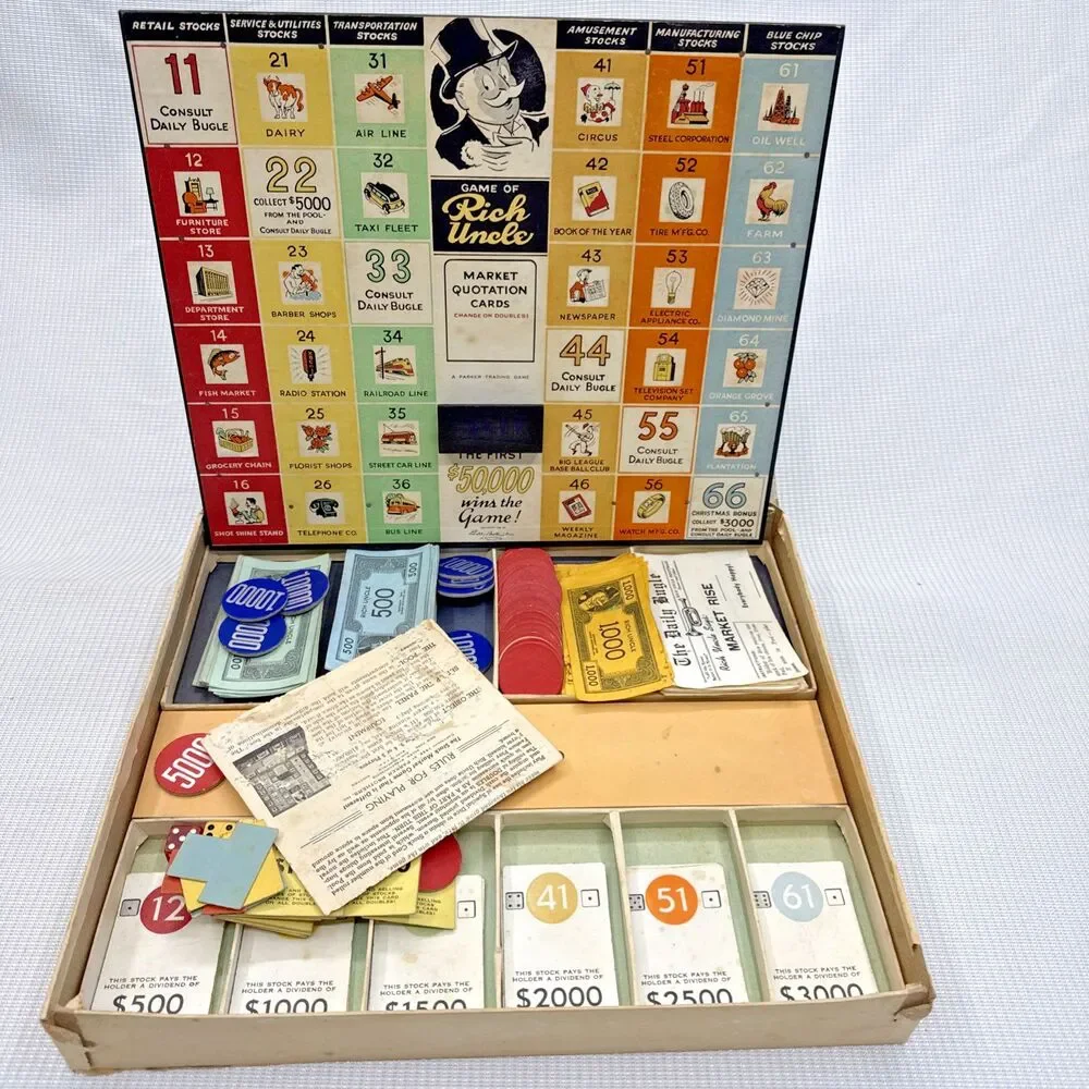 Vintage Parker Brothers Rich Uncle - The Stock Market Game 1955 USA - Complete